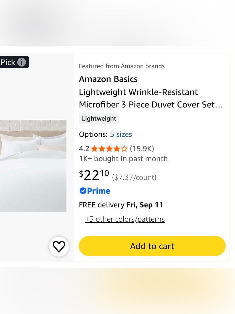 Amazon Basics White Lightweight Microfiber Duvet Cover Set